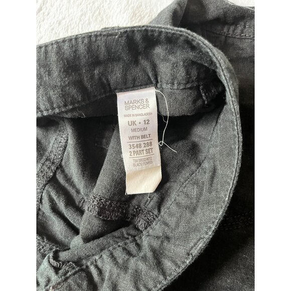 Marks & Spencer Womens Black Wide-Leg Capri Crop Pants UK 12 Medium Linen Blend - Picture 3 of 11